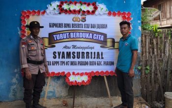 Sampaikan  Duka Cita Kapolres Bima Sampaikan Karangan Bunga  Ke Kediaman Ketua KPPS TPS 7 Desa Parado Rato